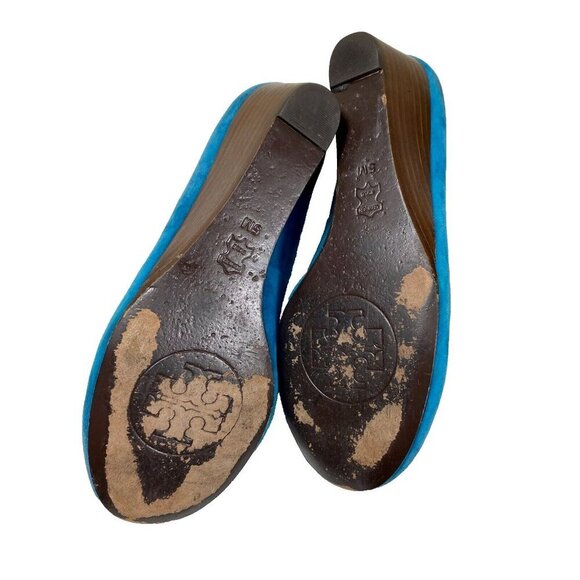 Tory Burch Suede Bow Wedge Flats - Teal - Size 5M - Picture 6 of 7